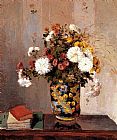 Chrysanthemums In A Chinese Vase by Camille Pissarro